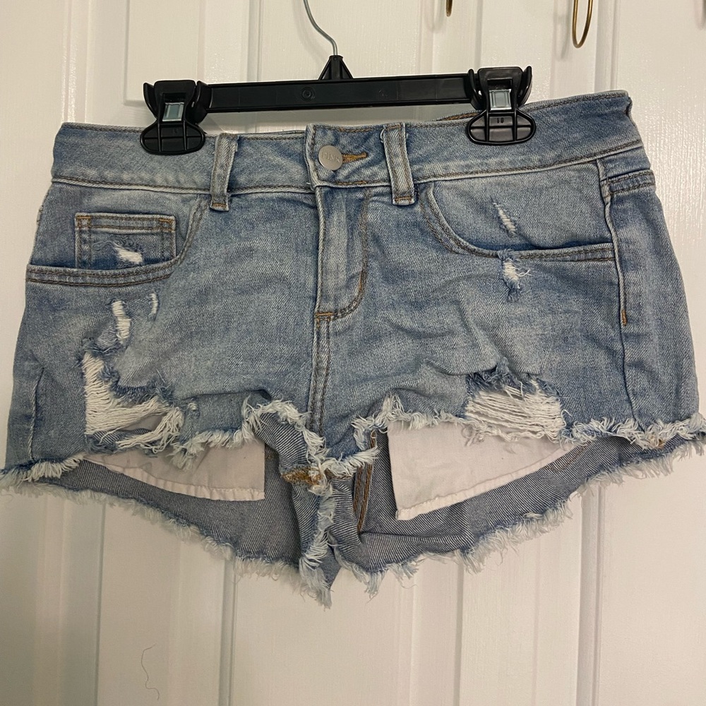 PINK Victoria Secret Mini Distressed Light Wash Shorts